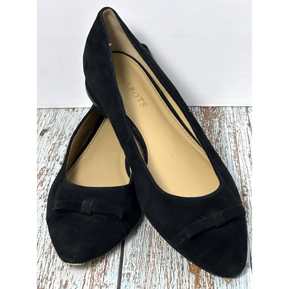 Talbots Edison Cap Toe Flats 9.5 M Black Suede Leather Bow Pointed Toe Shoes - Picture 6 of 16